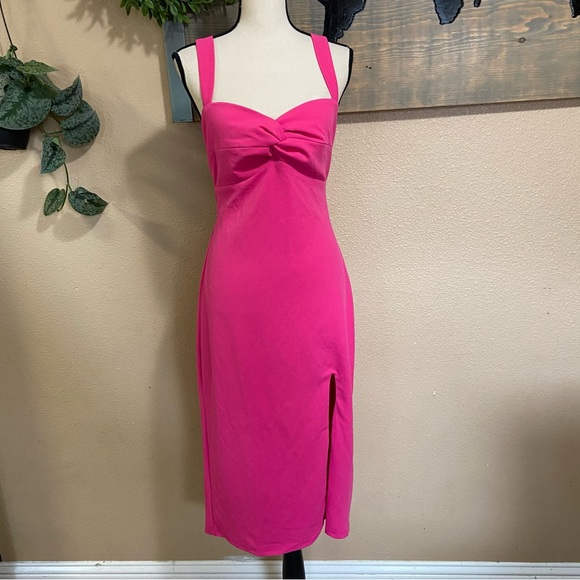 NWOT Lulus Party Persona Hot Pink Sleeveless Twist-Front Midi Dress - Picture 2 of 8
